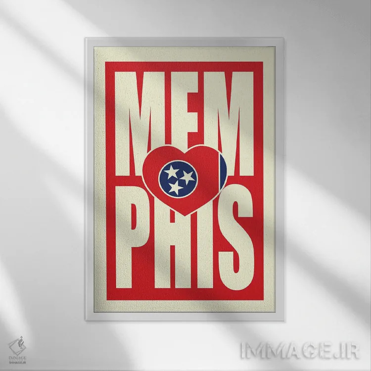 تابلو قلب تایپوگرافی ممفیس اثر پرینتهای بنتون پارک (استودیو/گالری هنری) - نمای قابدار سفید