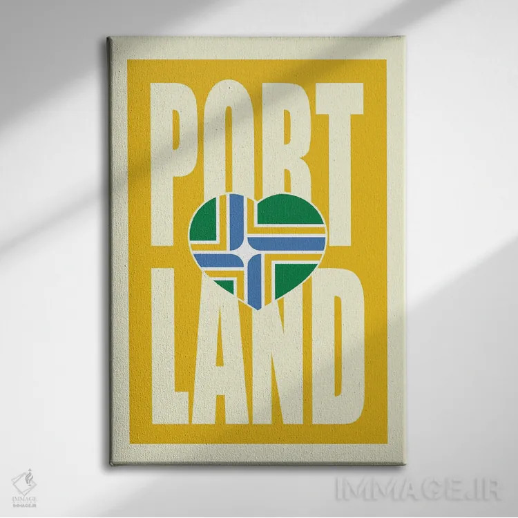 تابلو پرچم تایپوگرافی پورتلند اثر پرینتهای بنتون پارک (استودیو/گالری هنری) - نمای روبهرو روی دیوار
