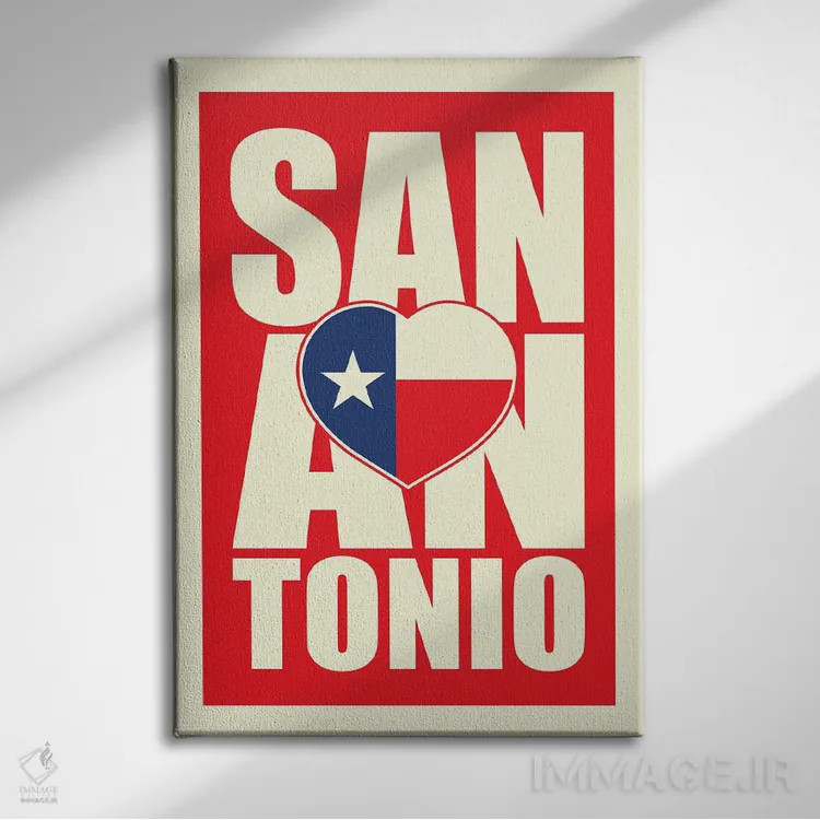 تابلو قلب تایپوگرافی سنآنتونیو اثر پرینتهای بنتون پارک (استودیو/گالری هنری) - نمای روبهرو روی دیوار