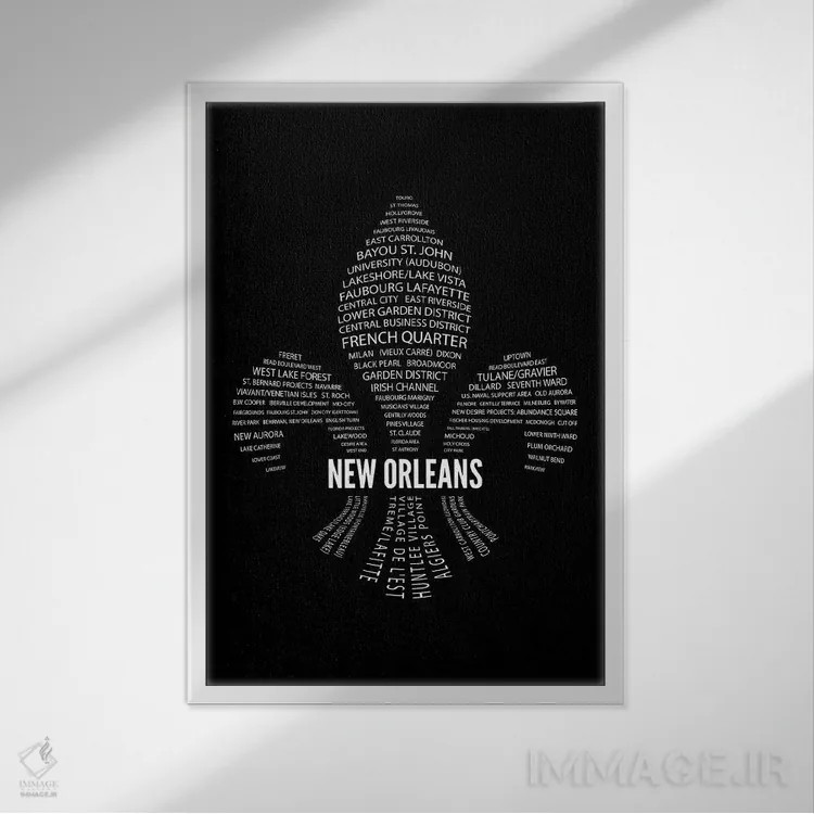 تابلو محلههای نیواورلئان با نماد فلور-د-لیس اثر پرینتهای بنتون پارک (استودیو/گالری هنری) - نمای قابدار سفید