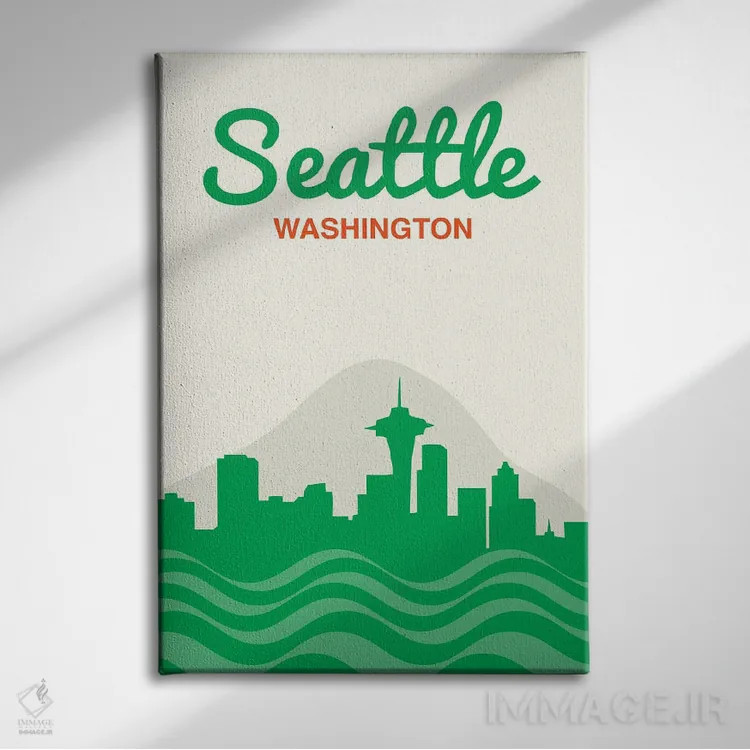 تابلو منظرهٔ افق سیاتل اثر پرینتهای بنتون پارک (استودیو/گالری هنری) - نمای روبهرو روی دیوار