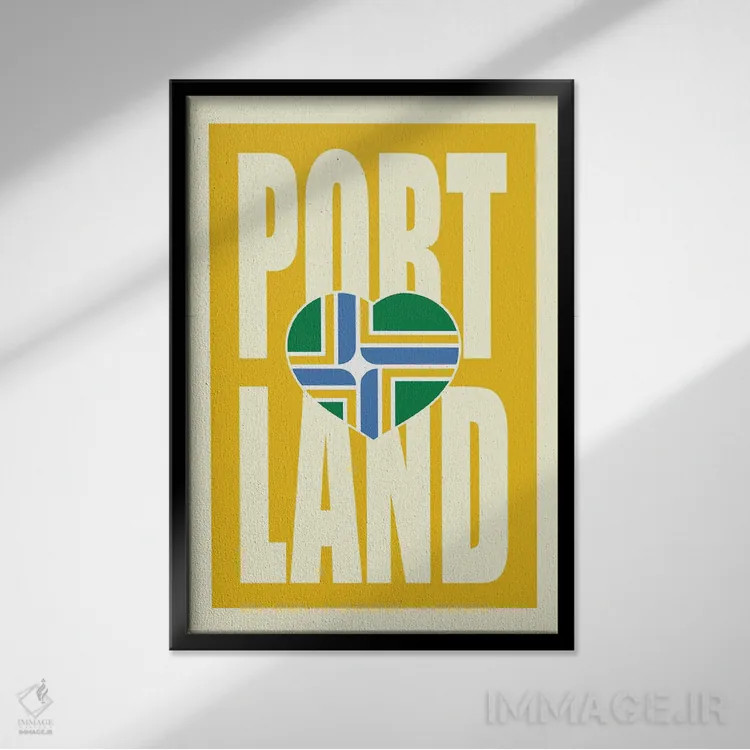 تابلو پرچم تایپوگرافی پورتلند اثر پرینتهای بنتون پارک (استودیو/گالری هنری) - نمای قابدار مشکی