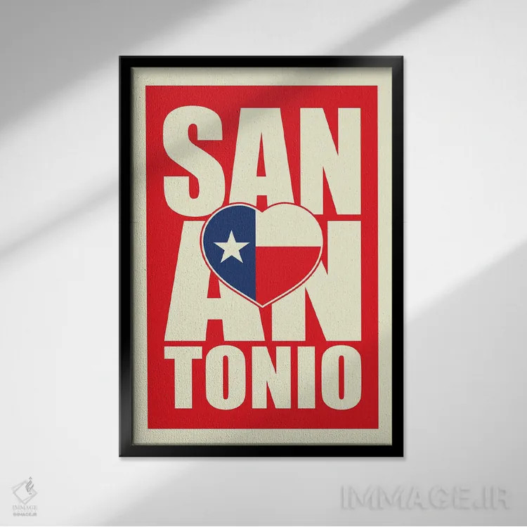 تابلو قلب تایپوگرافی سنآنتونیو اثر پرینتهای بنتون پارک (استودیو/گالری هنری) - نمای قابدار مشکی