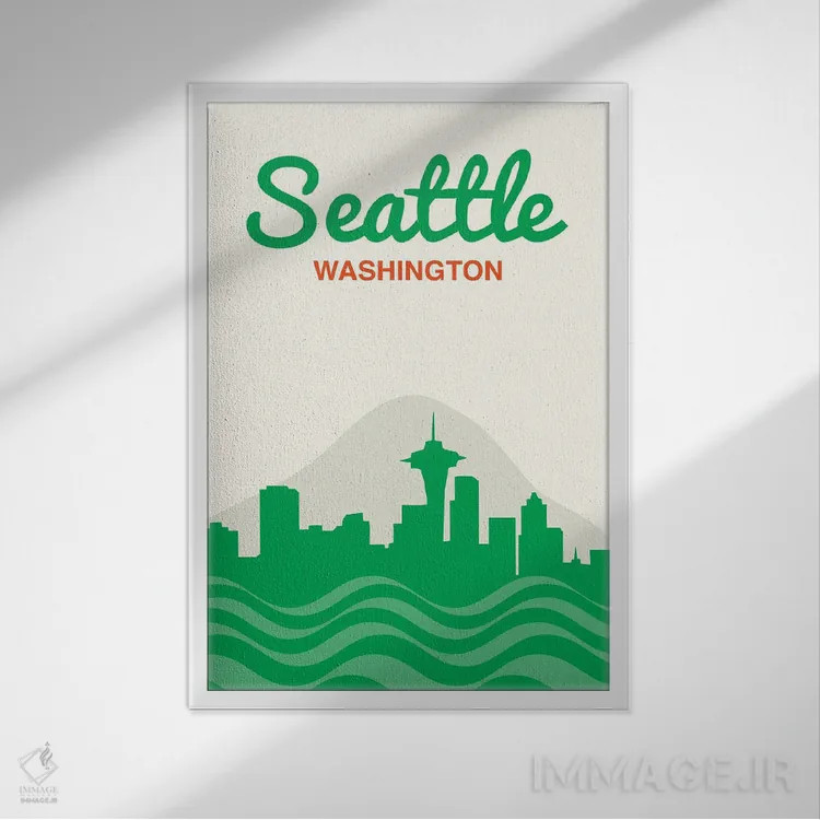 تابلو منظرهٔ افق سیاتل اثر پرینتهای بنتون پارک (استودیو/گالری هنری) - نمای قابدار سفید