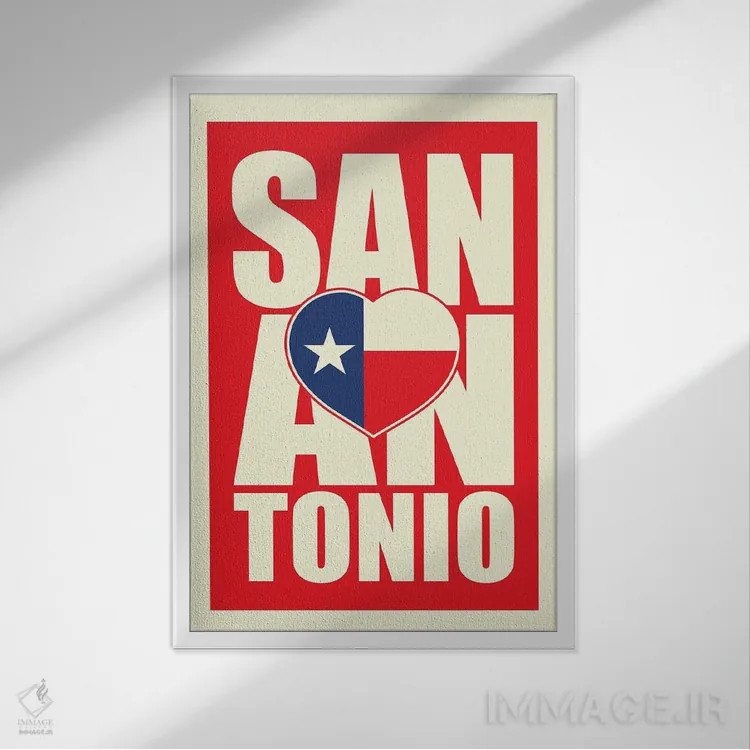تابلو قلب تایپوگرافی سنآنتونیو اثر پرینتهای بنتون پارک (استودیو/گالری هنری) - نمای قابدار سفید