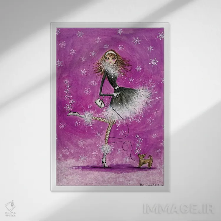 تابلو پیادهروی برفی تولهسگ کوچک اثر بلا پیلار - نمای قابدار سفید