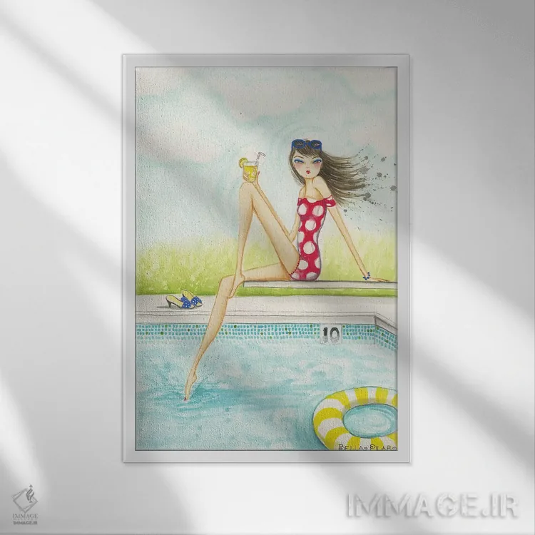تابلو استخر حیاط پشتی شماره ۲ اثر بلا پیلار - نمای قابدار سفید