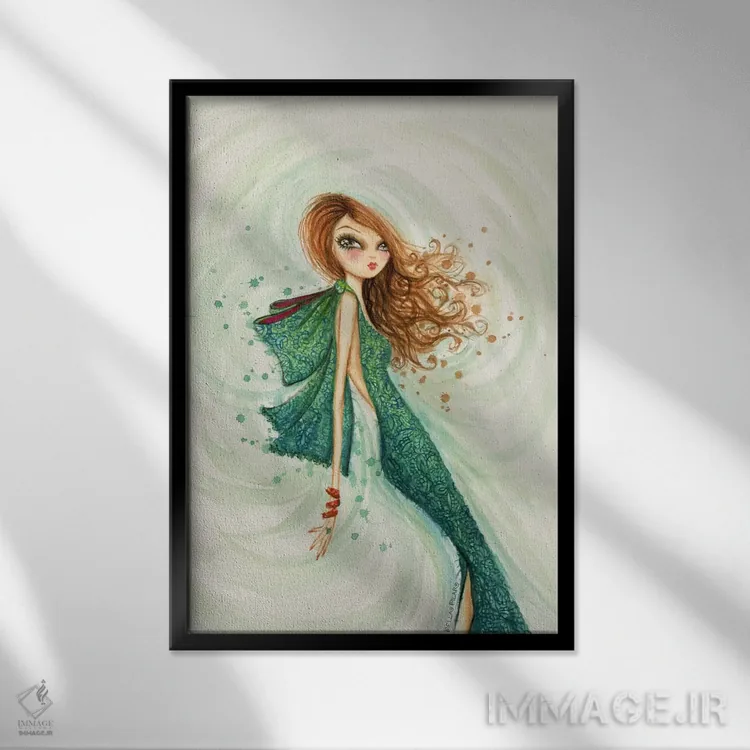 تابلو دختر مو قرمز سلطنتی اثر بلا پیلار - نمای قابدار مشکی