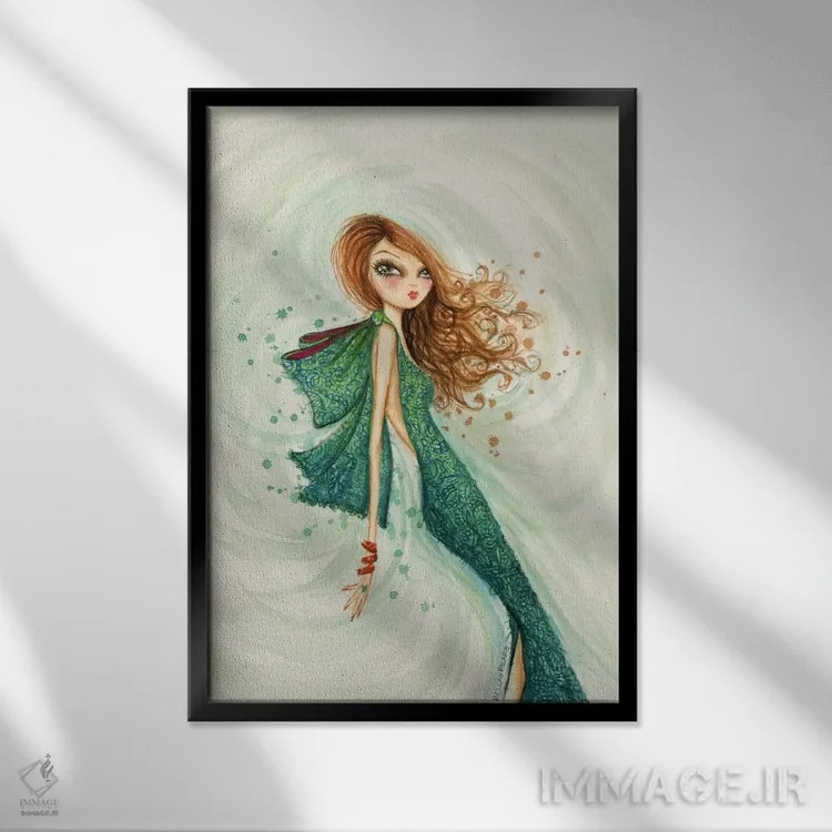 تابلو دختر مو قرمز سلطنتی اثر بلا پیلار - نمای قابدار مشکی