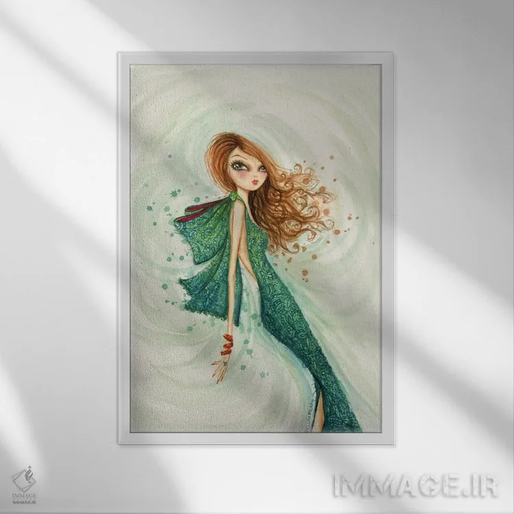 تابلو دختر مو قرمز سلطنتی اثر بلا پیلار - نمای قابدار سفید