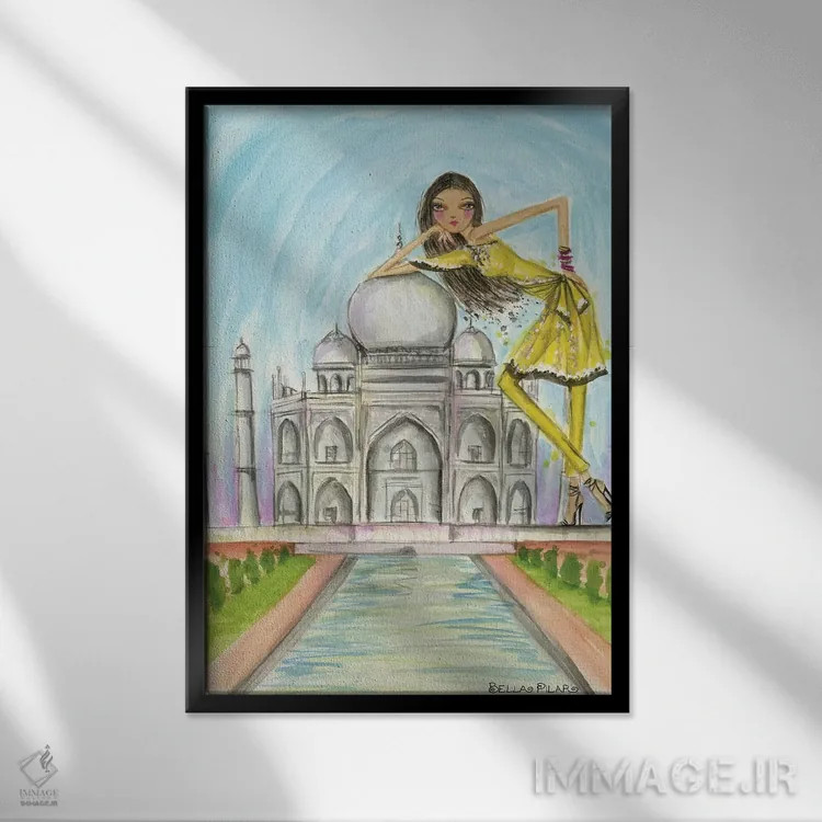 تابلو کارت پستال از هند اثر بلا پیلار - نمای قابدار مشکی