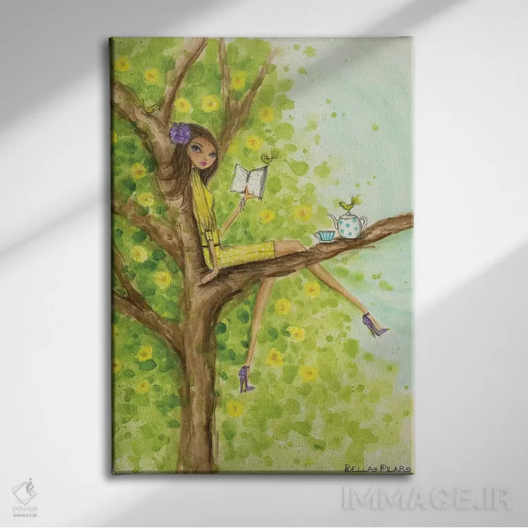 تابلو عصرانهٔ بهاری برای کتابدوستان اثر بلا پیلار - نمای روبهرو روی دیوار