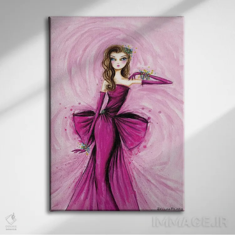 تابلو ستارهٔ کوچک با لباسی به رنگ سرخابی اثر بلا پیلار - نمای روبهرو روی دیوار