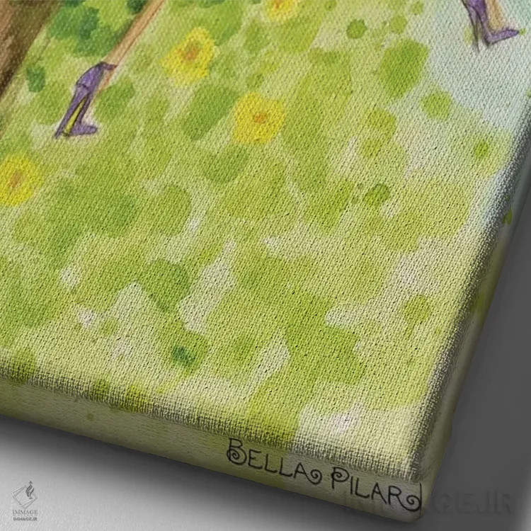 تابلو عصرانهٔ بهاری برای کتابدوستان اثر بلا پیلار - نمای نزدیک بافت بوم