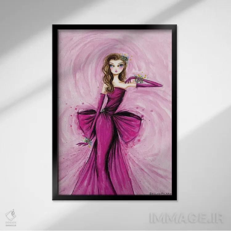 تابلو ستارهٔ کوچک با لباسی به رنگ سرخابی اثر بلا پیلار - نمای قابدار مشکی