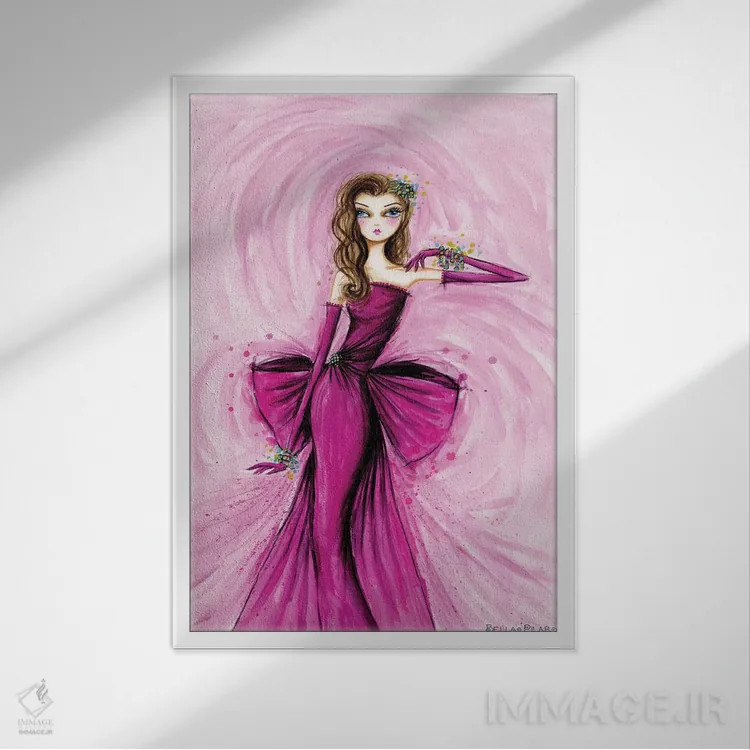 تابلو ستارهٔ کوچک با لباسی به رنگ سرخابی اثر بلا پیلار - نمای قابدار سفید