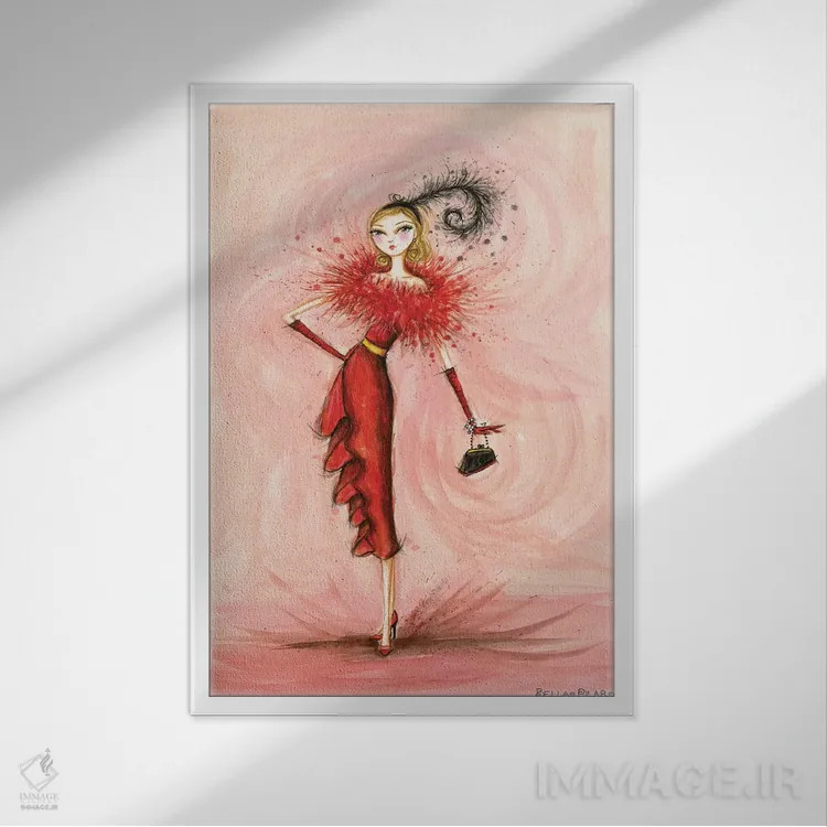 تابلو ستارهٔ کوچک با لباس قرمز اثر بلا پیلار - نمای قابدار سفید