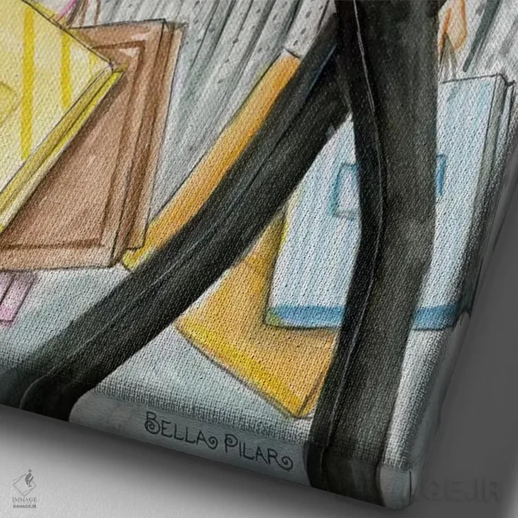 تابلو خرید در خیابان پنجم نیویورک اثر بلا پیلار - نمای نزدیک بافت بوم