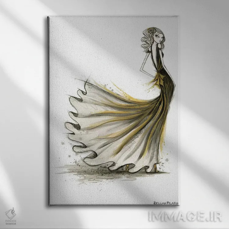 تابلو میهمانی مشکی و طلایی اثر بلا پیلار - نمای روبهرو روی دیوار