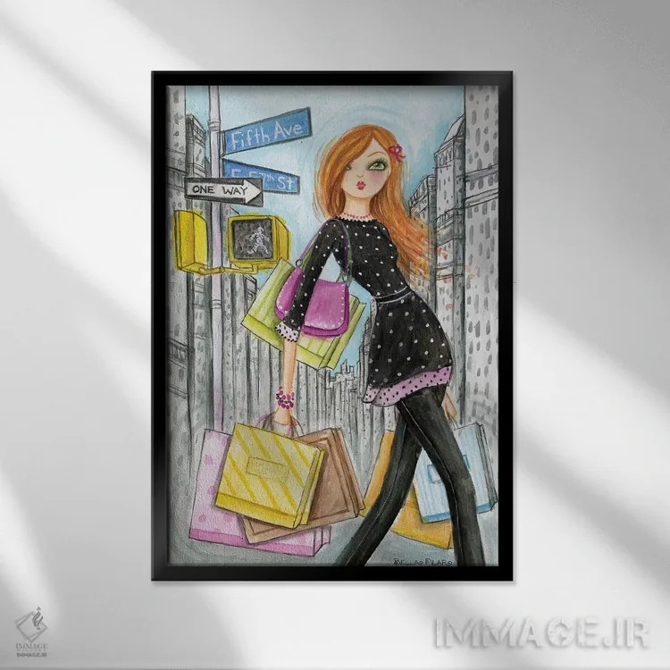 تابلو خرید در خیابان پنجم نیویورک اثر بلا پیلار - نمای قابدار مشکی