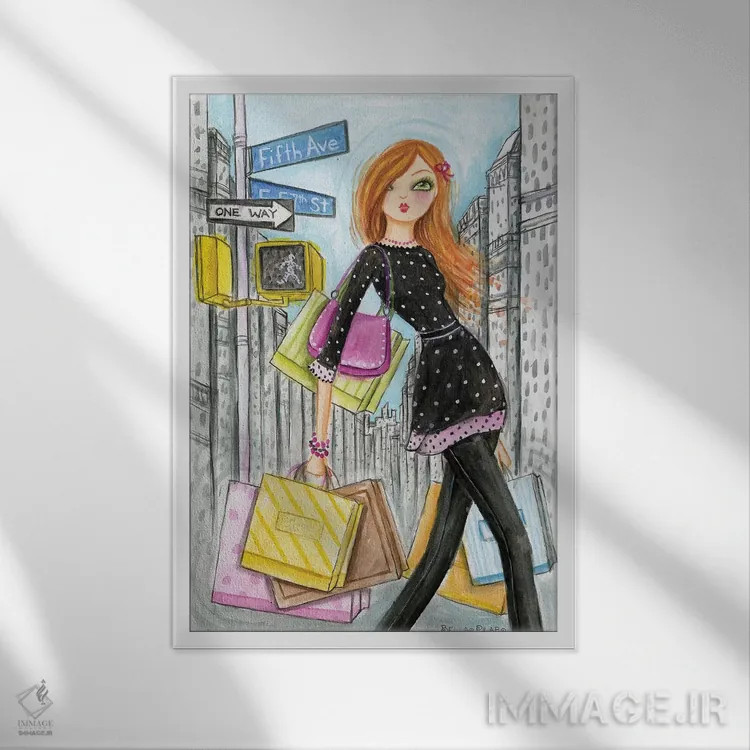 تابلو خرید در خیابان پنجم نیویورک اثر بلا پیلار - نمای قابدار سفید