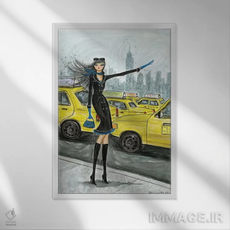 تابلو تاکسی نیویورک شماره ۱ اثر بلا پیلار - نمای قابدار سفید