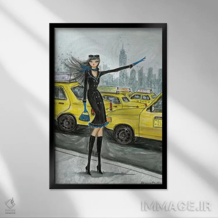 تابلو تاکسی نیویورک شماره ۱ اثر بلا پیلار - نمای قابدار مشکی
