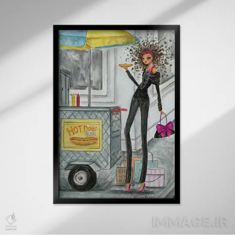 تابلو هاتداگ نیویورکی اثر بلا پیلار - نمای قابدار مشکی