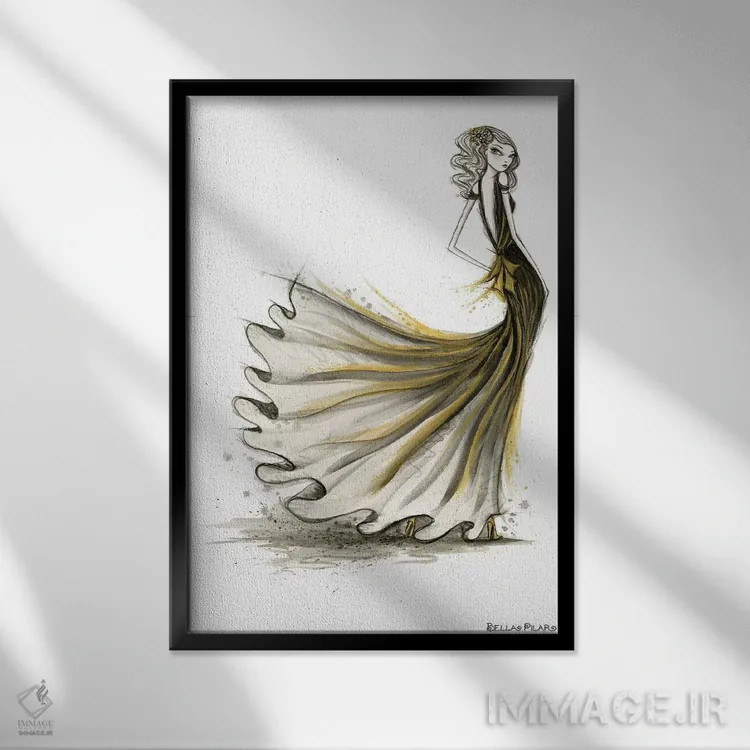 تابلو میهمانی مشکی و طلایی اثر بلا پیلار - نمای قابدار مشکی