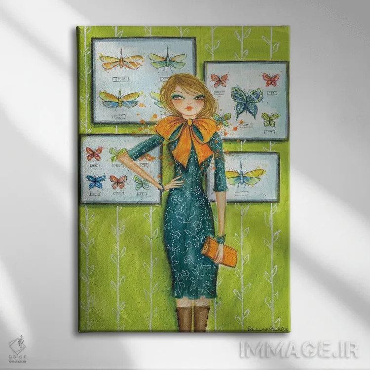 تابلو پیراهن زیبا با پاپیون پروانهای اثر بلا پیلار - نمای روبهرو روی دیوار