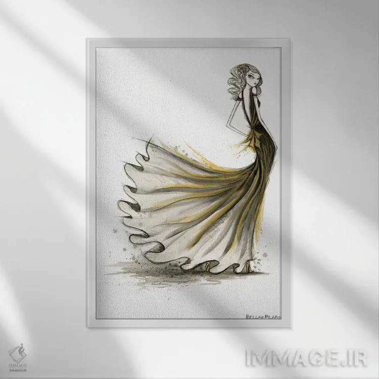 تابلو میهمانی مشکی و طلایی اثر بلا پیلار - نمای قابدار سفید