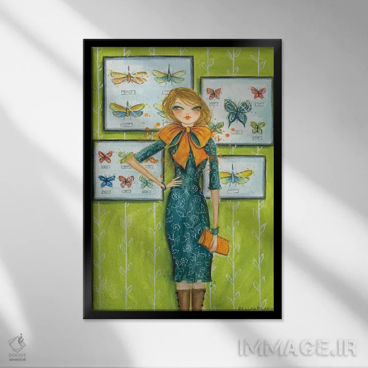 تابلو پیراهن زیبا با پاپیون پروانهای اثر بلا پیلار - نمای قابدار مشکی