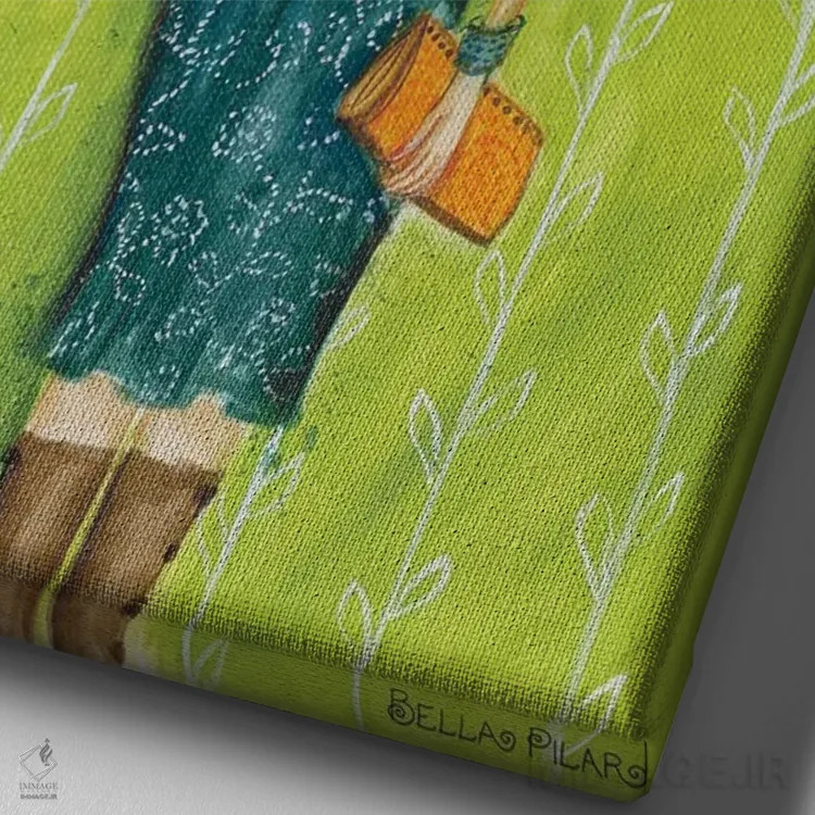 تابلو پیراهن زیبا با پاپیون پروانهای اثر بلا پیلار - نمای نزدیک بافت بوم