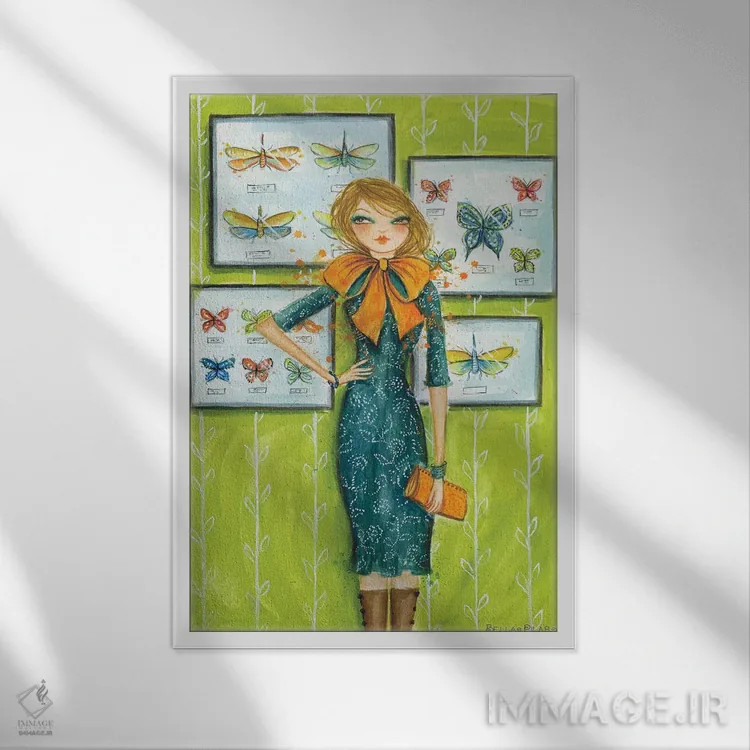 تابلو پیراهن زیبا با پاپیون پروانهای اثر بلا پیلار - نمای قابدار سفید