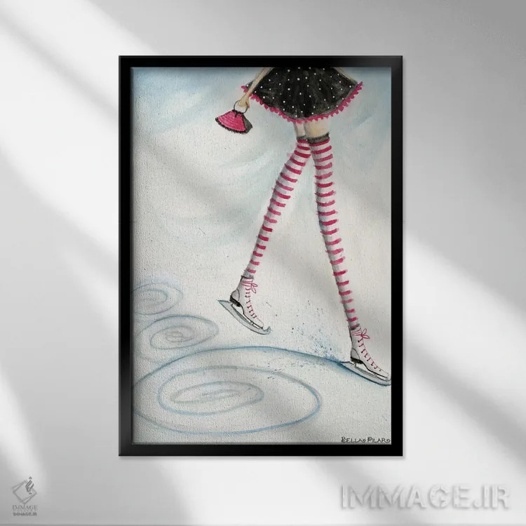 تابلو اسکیت در جورابهای آبنبات چوبی اثر بلا پیلار - نمای قابدار مشکی