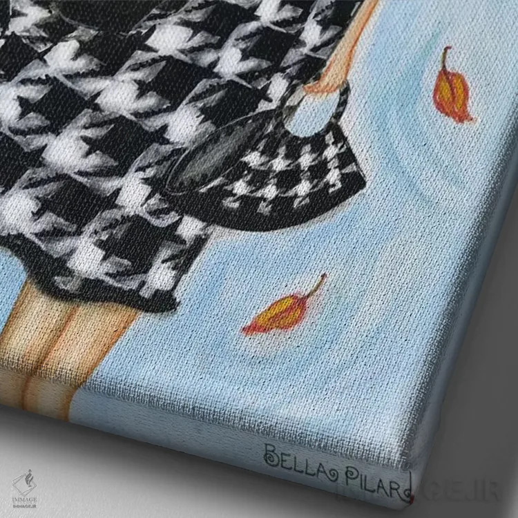 تابلو پیراهن زیبا با نقش پلیسهای اثر بلا پیلار - نمای نزدیک بافت بوم