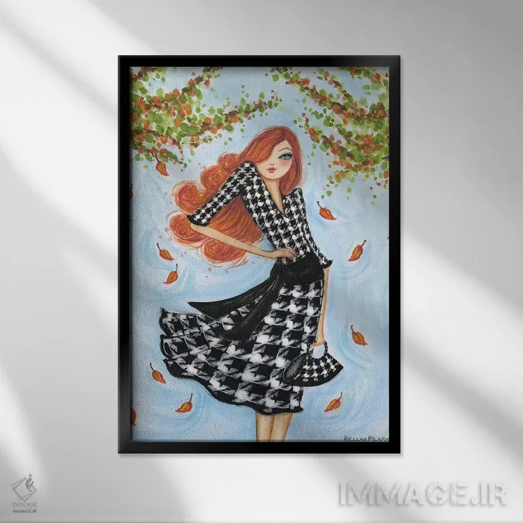 تابلو پیراهن زیبا با نقش پلیسهای اثر بلا پیلار - نمای قابدار مشکی