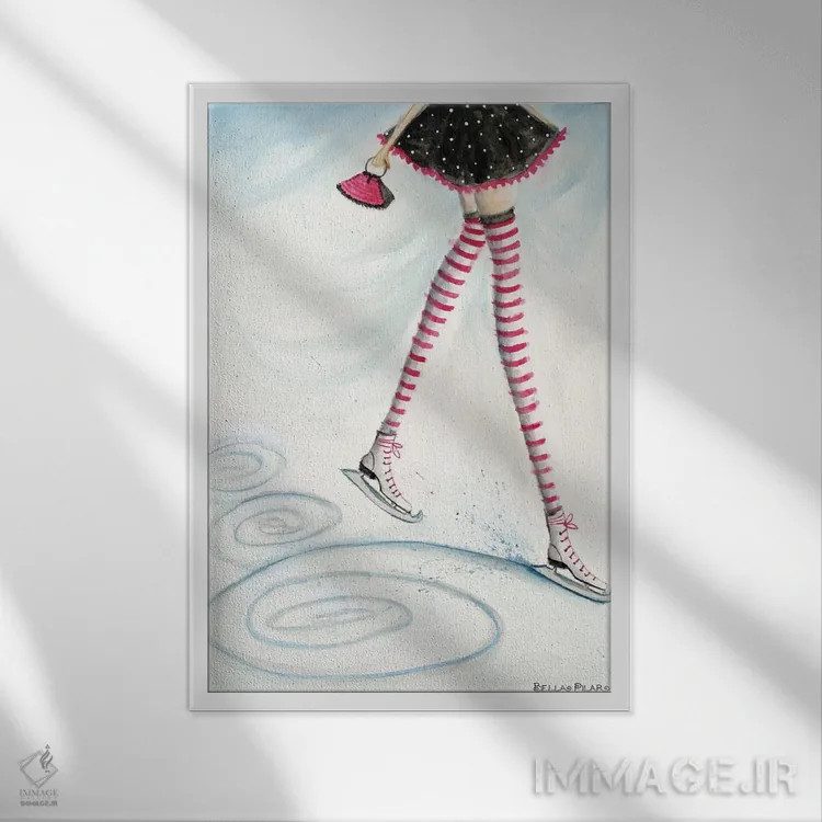 تابلو اسکیت در جورابهای آبنبات چوبی اثر بلا پیلار - نمای قابدار سفید