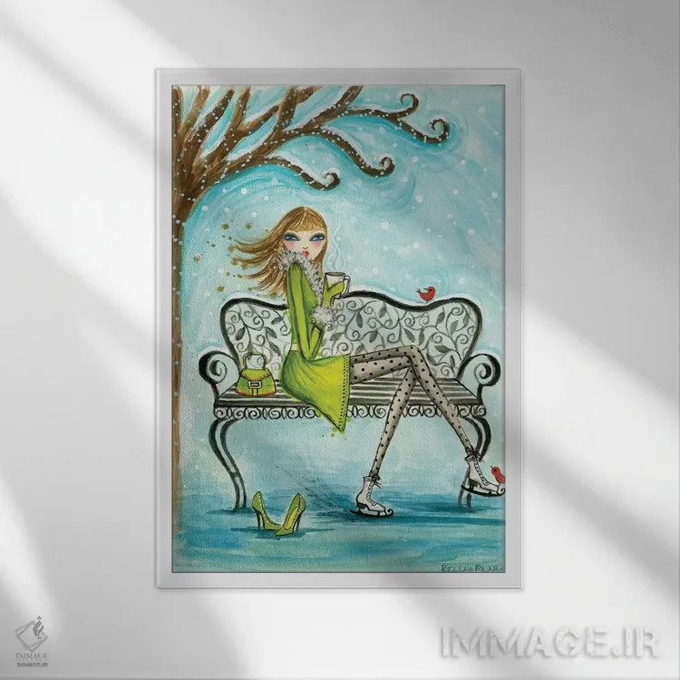 تابلو استراحت با شکلات داغ اثر بلا پیلار - نمای قابدار سفید