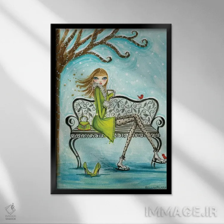 تابلو استراحت با شکلات داغ اثر بلا پیلار - نمای قابدار مشکی