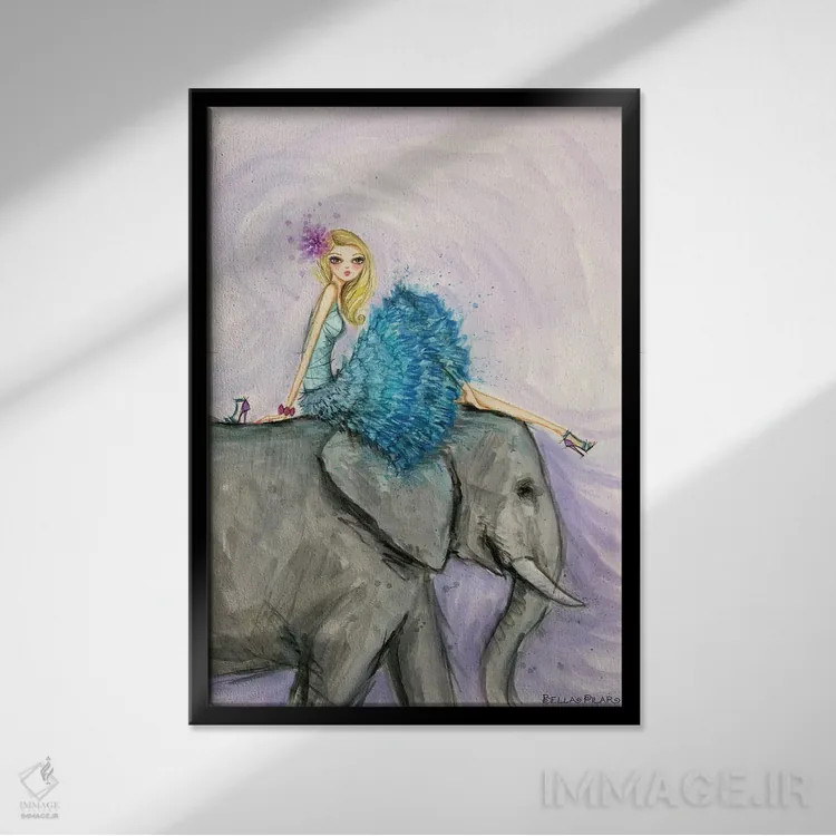 تابلو فیل باشکوه الیز زیبا اثر بلا پیلار - نمای قابدار مشکی