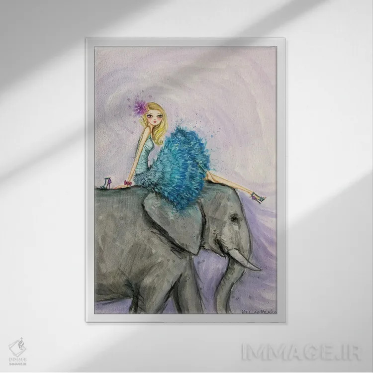 تابلو فیل باشکوه الیز زیبا اثر بلا پیلار - نمای قابدار سفید