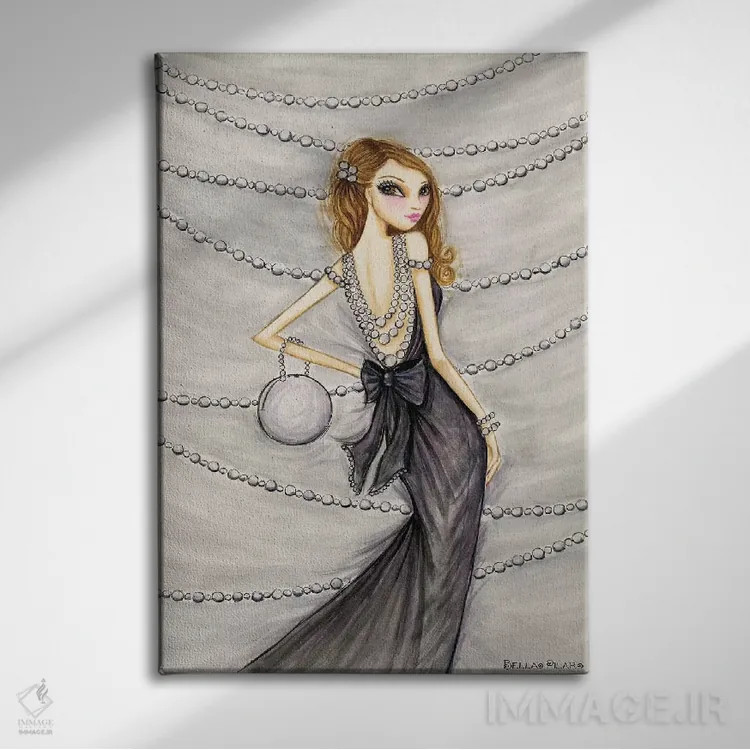 تابلو پرشیا زیبا با مرواریدها اثر بلا پیلار - نمای روبهرو روی دیوار