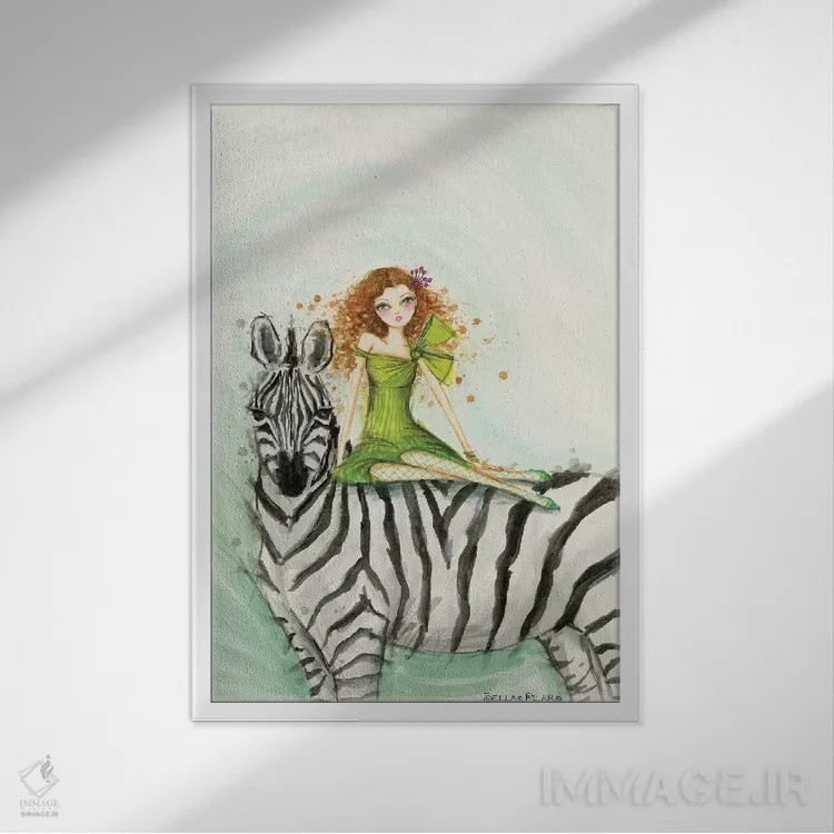 تابلو گورخر زیا اثر بلا پیلار - نمای قابدار سفید