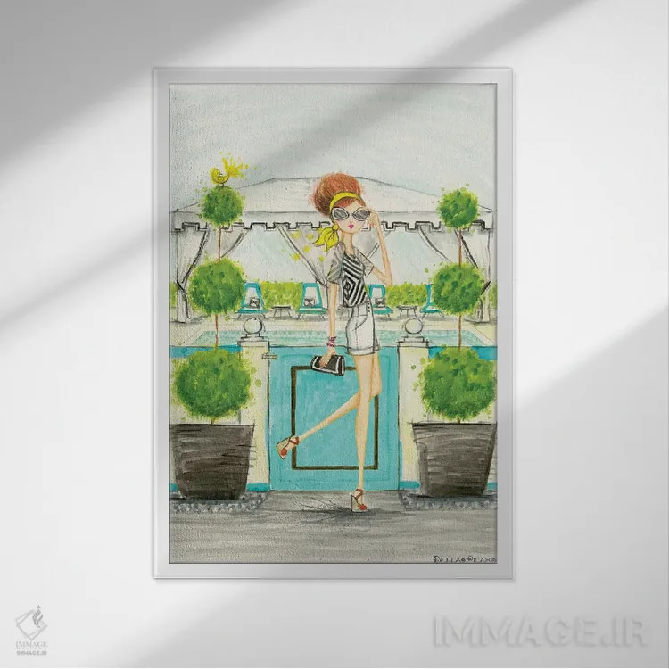 تابلو کابانا (آلاچیق کنار استخر) اثر بلا پیلار - نمای قابدار سفید