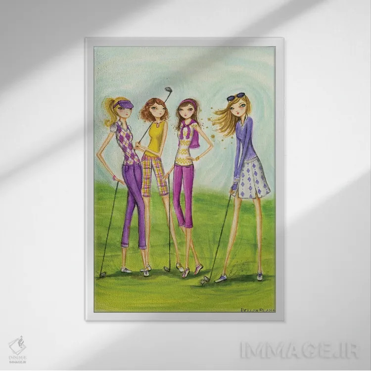 تابلو گلف بانوان با استایل خاص اثر بلا پیلار - نمای قابدار سفید