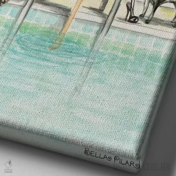 تابلو آبتنی در استخر اثر بلا پیلار - نمای نزدیک بافت بوم