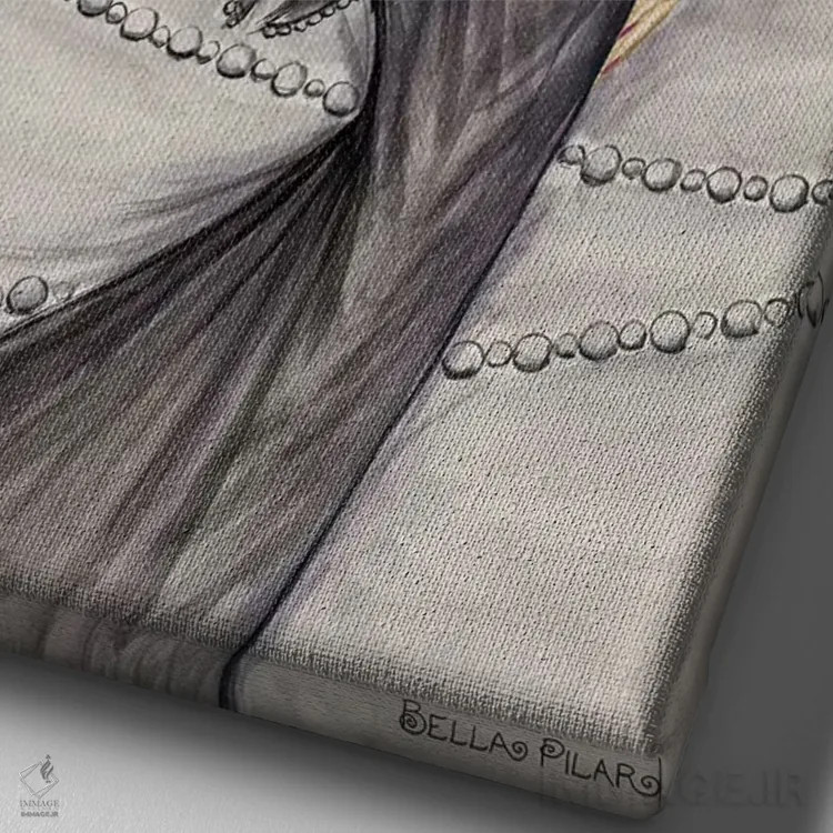 تابلو پرشیا زیبا با مرواریدها اثر بلا پیلار - نمای نزدیک بافت بوم