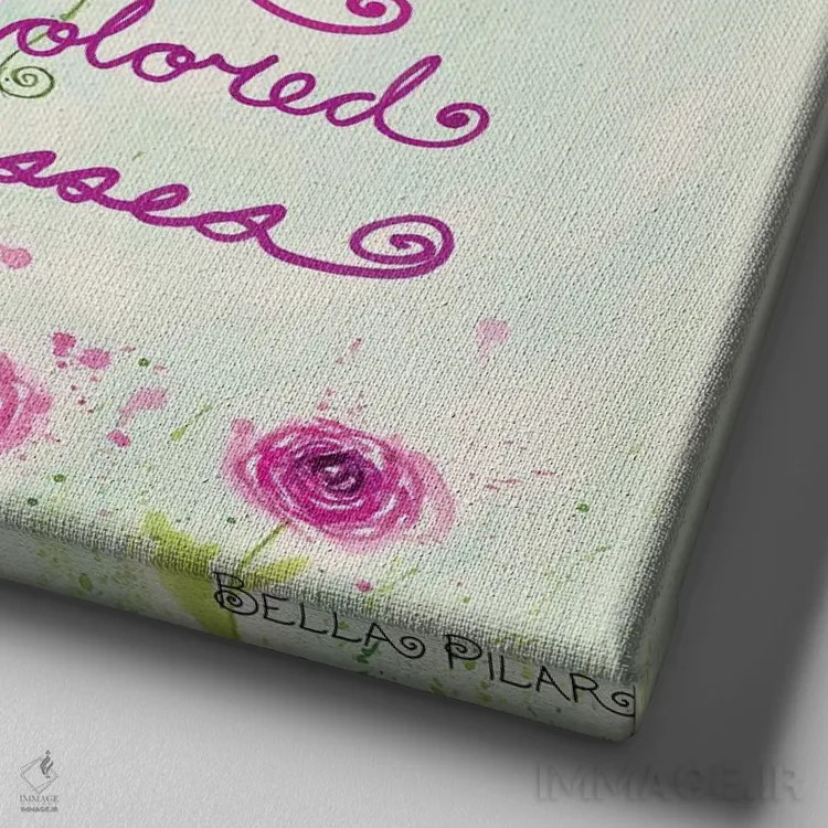 تابلو عینک قلبی شکل به رنگ گل رز اثر بلا پیلار - نمای نزدیک بافت بوم