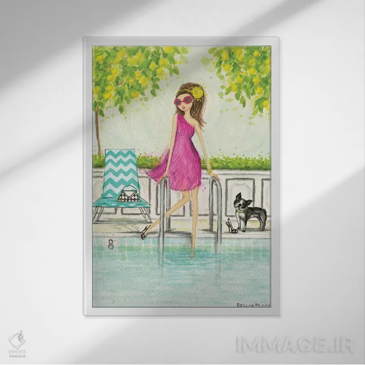 تابلو آبتنی در استخر اثر بلا پیلار - نمای قابدار سفید